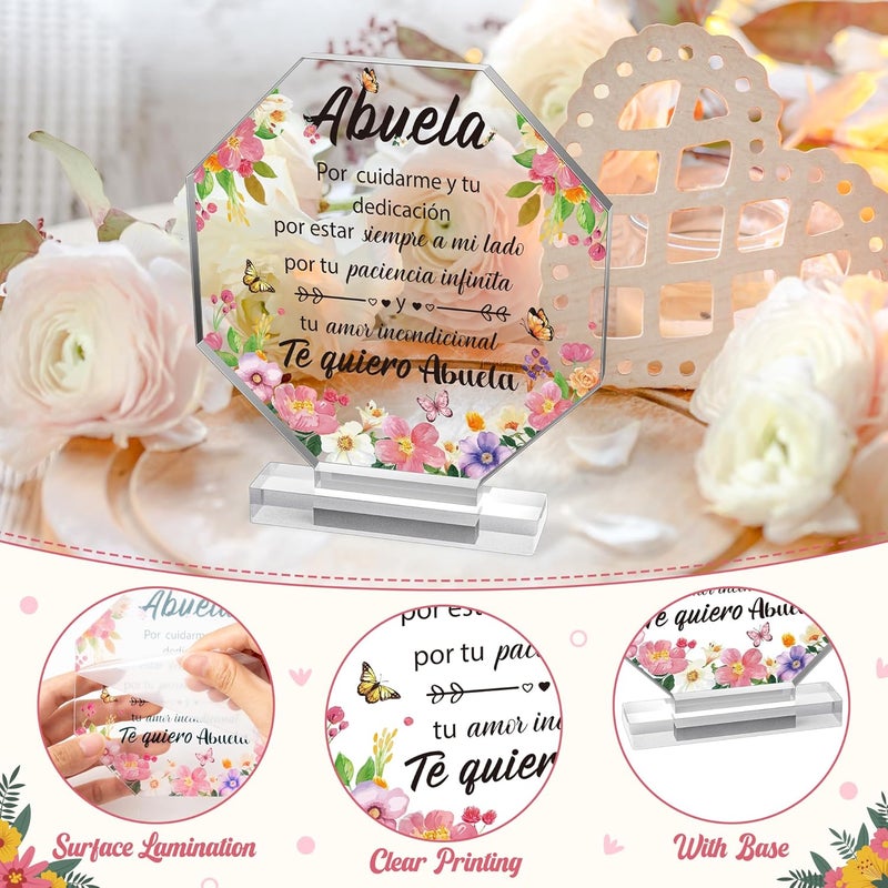 Yopyame Spanish Grandma Birthday Gifts - Regalos para Abuela Acrylic Plaque Decor Keepsake Paperweights Gifts for Grandma in Spanish Christmas Mothers Day Gifts for Grandma from Granddaughter Grandson - Image 3